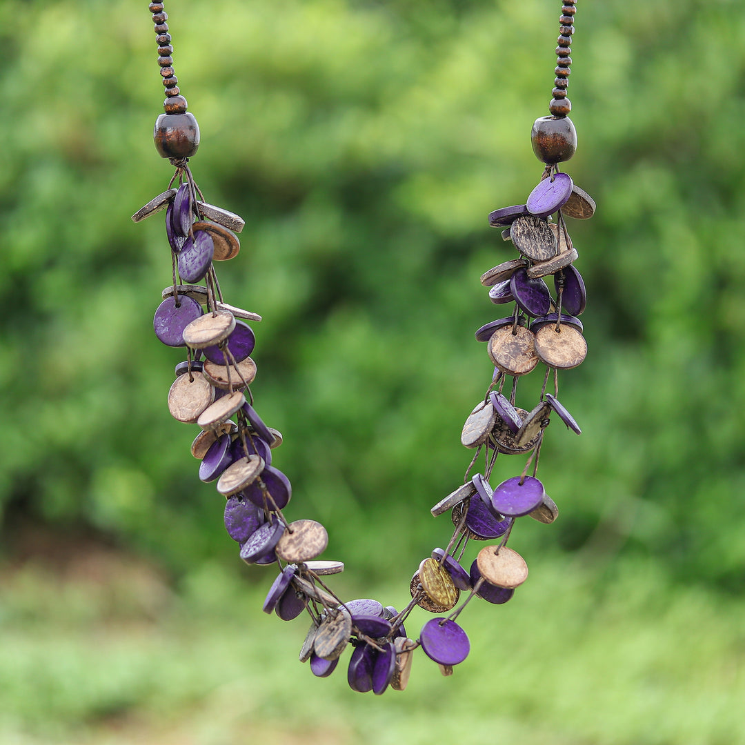 Purple and Brown Round Wood Beaded Three-Strand Necklace - Cycles of Magic