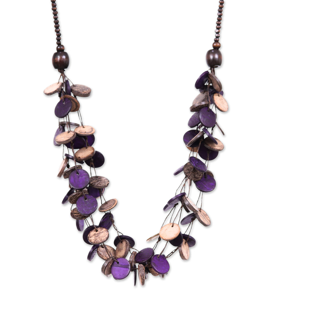 Purple and Brown Round Wood Beaded Three-Strand Necklace - Cycles of Magic