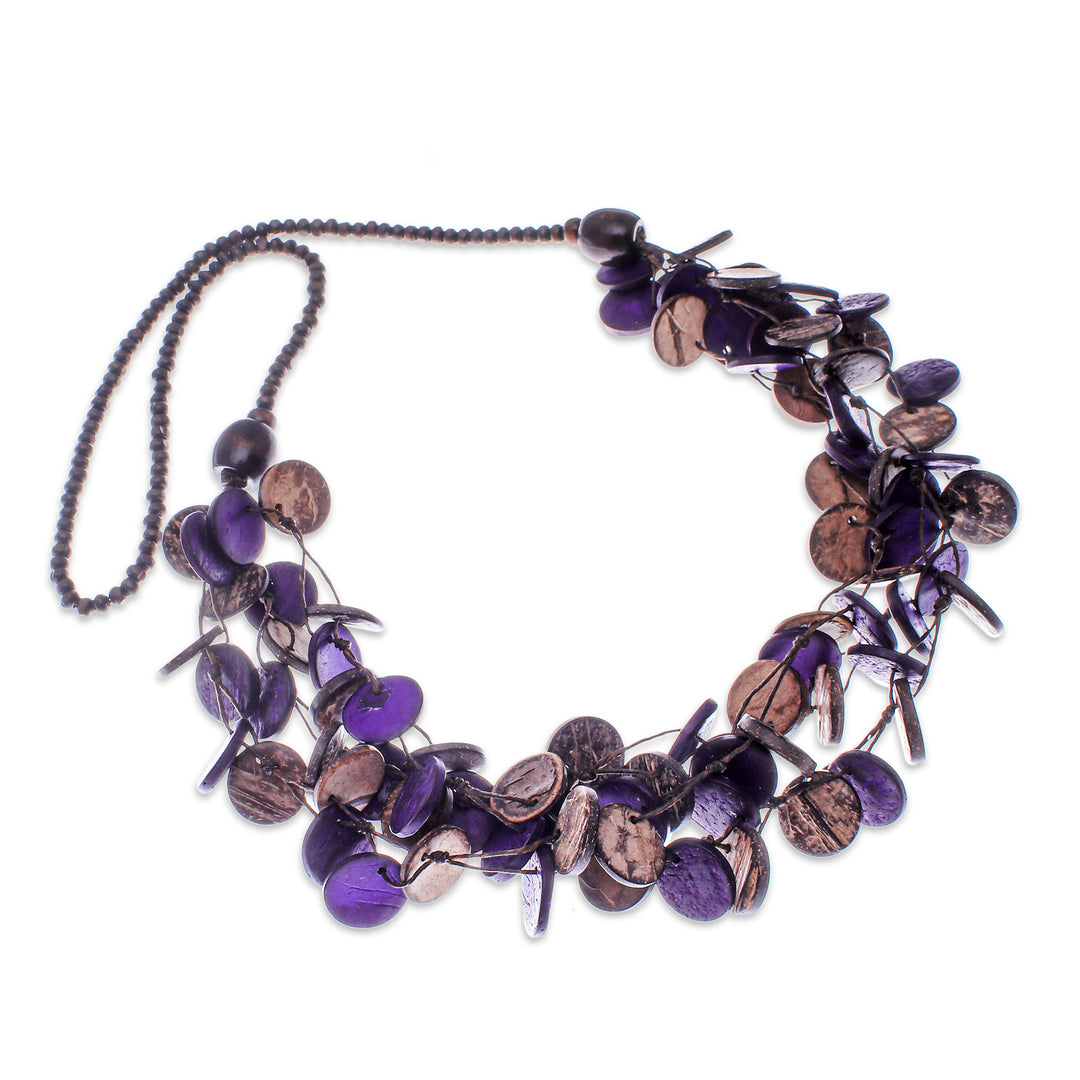 Purple and Brown Round Wood Beaded Three-Strand Necklace - Cycles of Magic