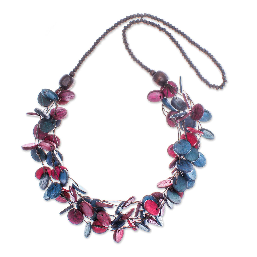 Fuchsia and Turquoise Round Wood Beaded Strand Necklace - Cycles of Fantasy