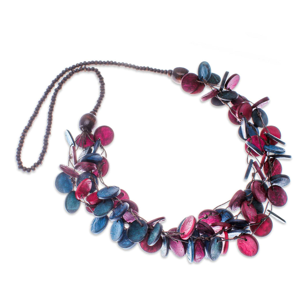 Fuchsia and Turquoise Round Wood Beaded Strand Necklace - Cycles of Fantasy
