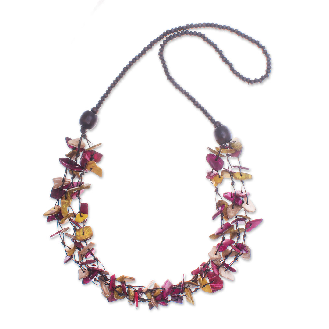 Hand-Painted Fuchsia and Yellow Beaded Three-Strand Necklace - Fragments of Sweetness