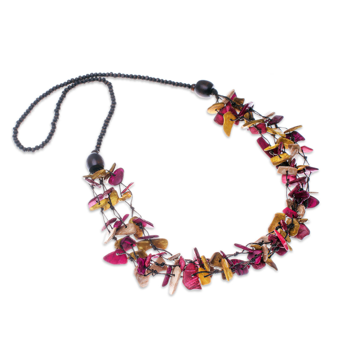 Hand-Painted Fuchsia and Yellow Beaded Three-Strand Necklace - Fragments of Sweetness