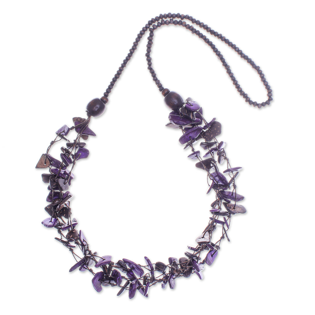 Hand-Painted Purple and Brown Beaded Three-Strand Necklace - Fragments of Magic