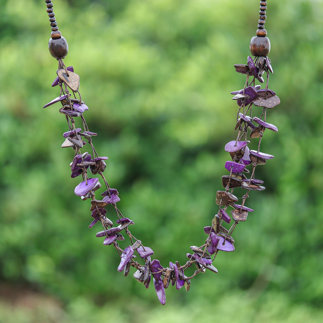 Hand-Painted Purple and Brown Beaded Three-Strand Necklace - Fragments of Magic