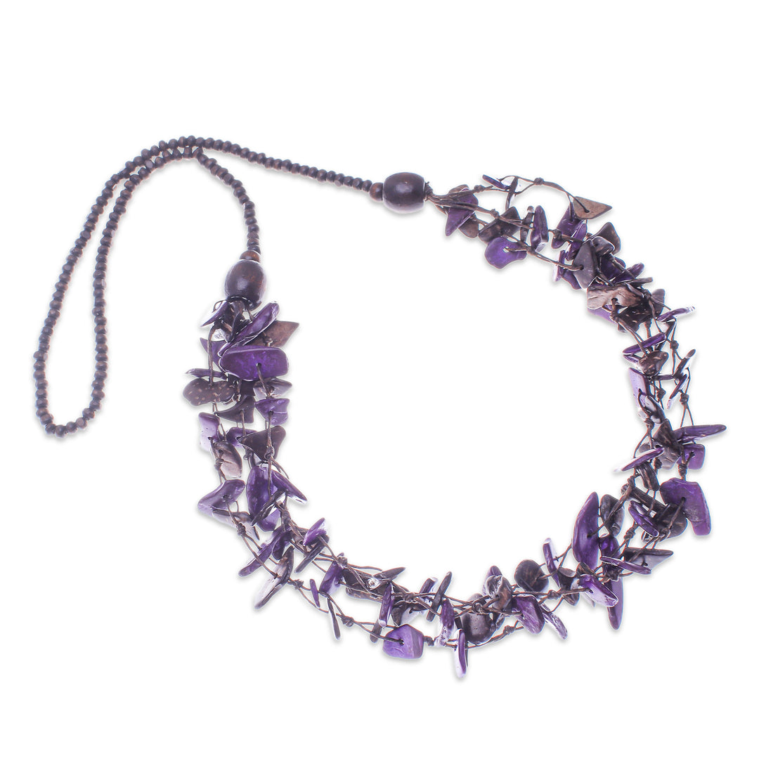 Hand-Painted Purple and Brown Beaded Three-Strand Necklace - Fragments of Magic