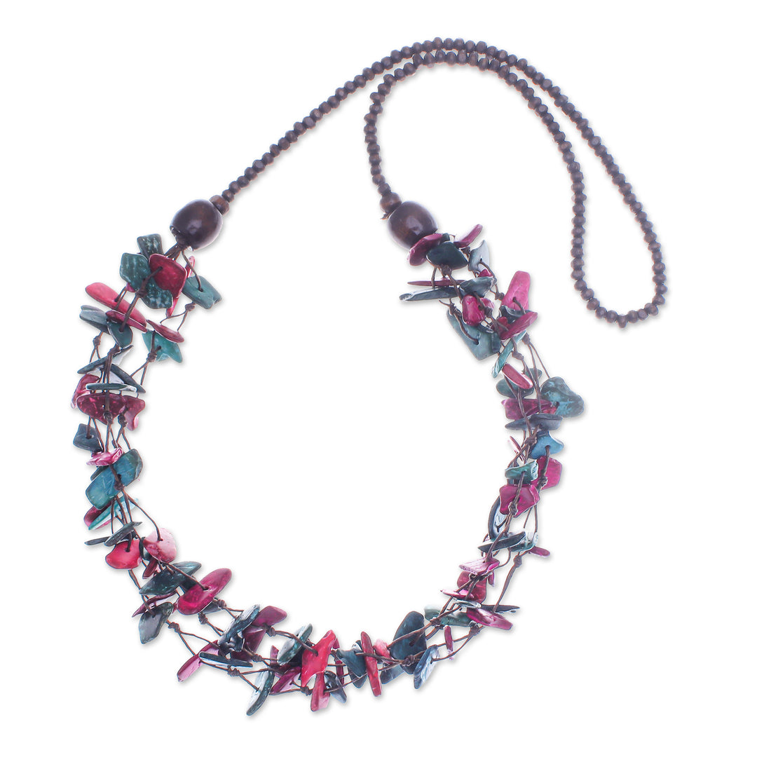 Painted Turquoise and Fuchsia Beaded Three-Strand Necklace - Fragments of Fantasy