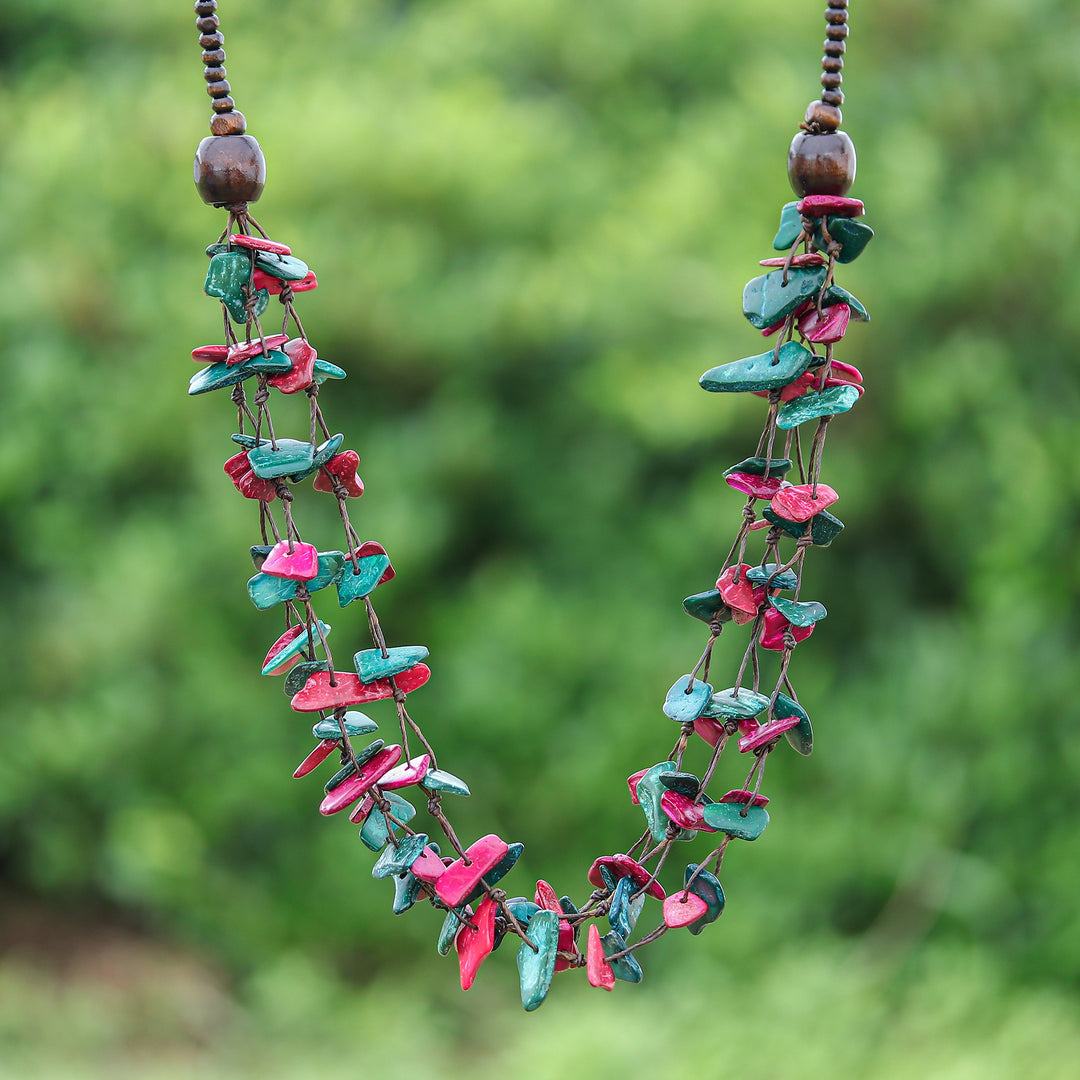 Painted Turquoise and Fuchsia Beaded Three-Strand Necklace - Fragments of Fantasy