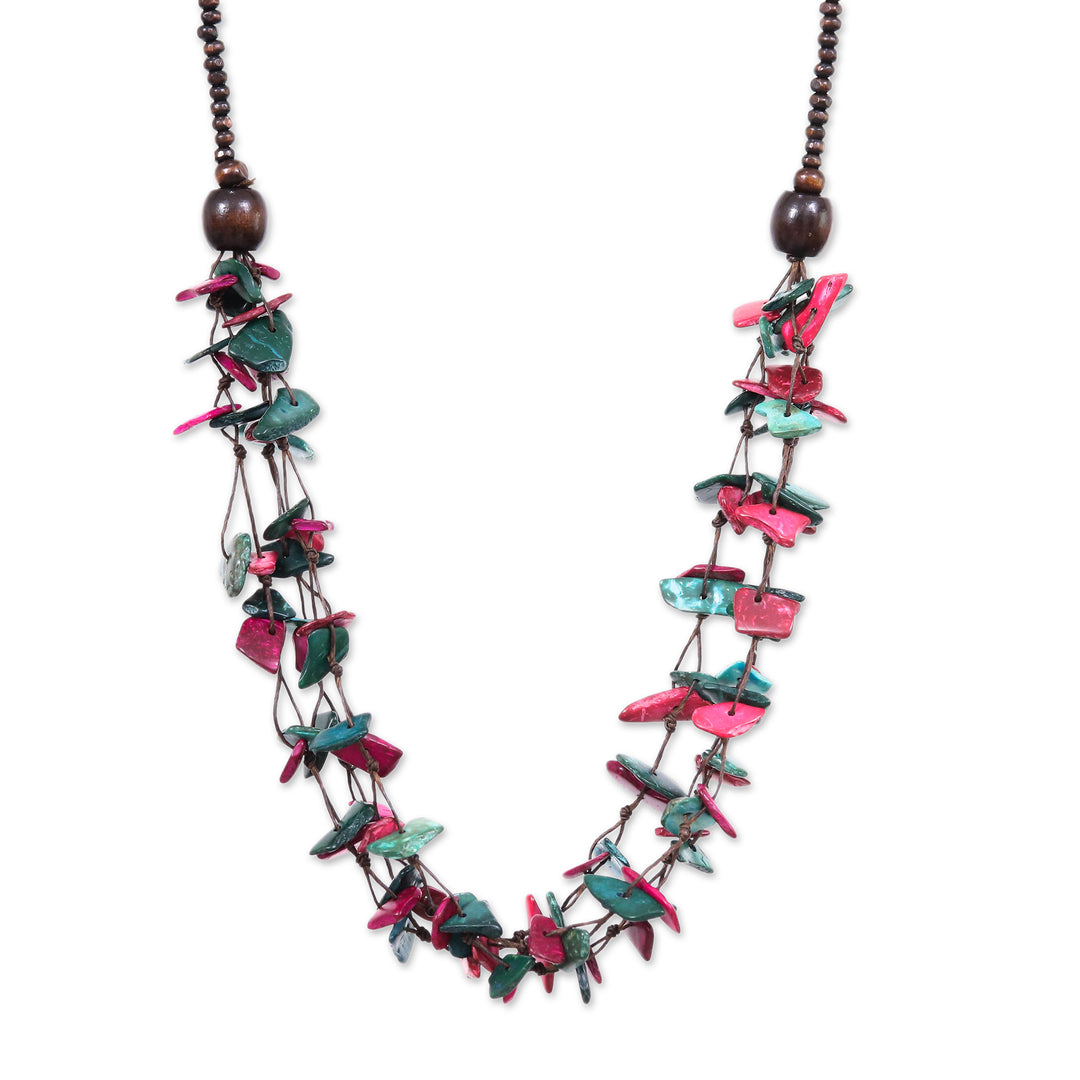 Painted Turquoise and Fuchsia Beaded Three-Strand Necklace - Fragments of Fantasy