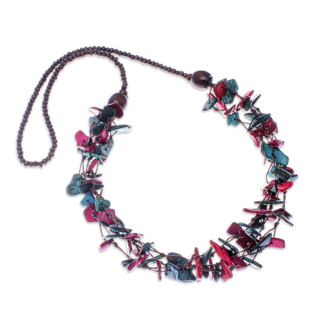 Painted Turquoise and Fuchsia Beaded Three-Strand Necklace - Fragments of Fantasy
