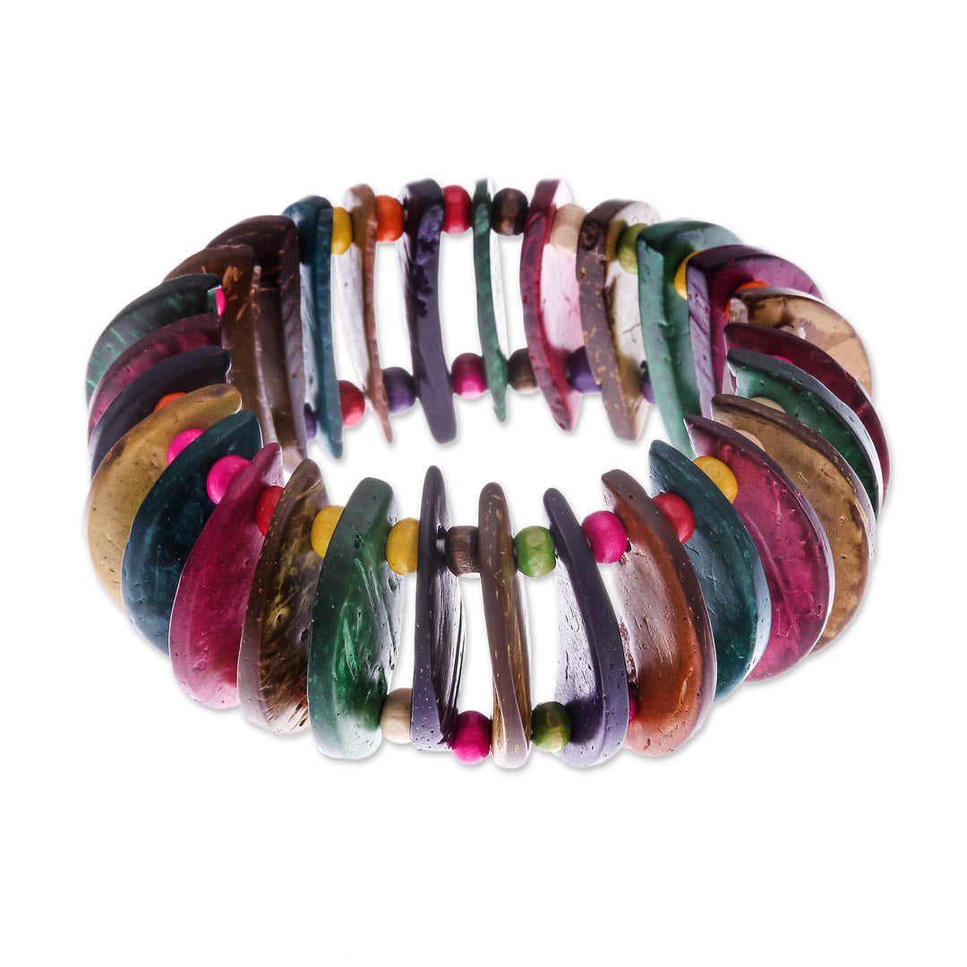 Colorful Coconut Shell Stretch Bracelet with Wooden Beads - Joy of Nature