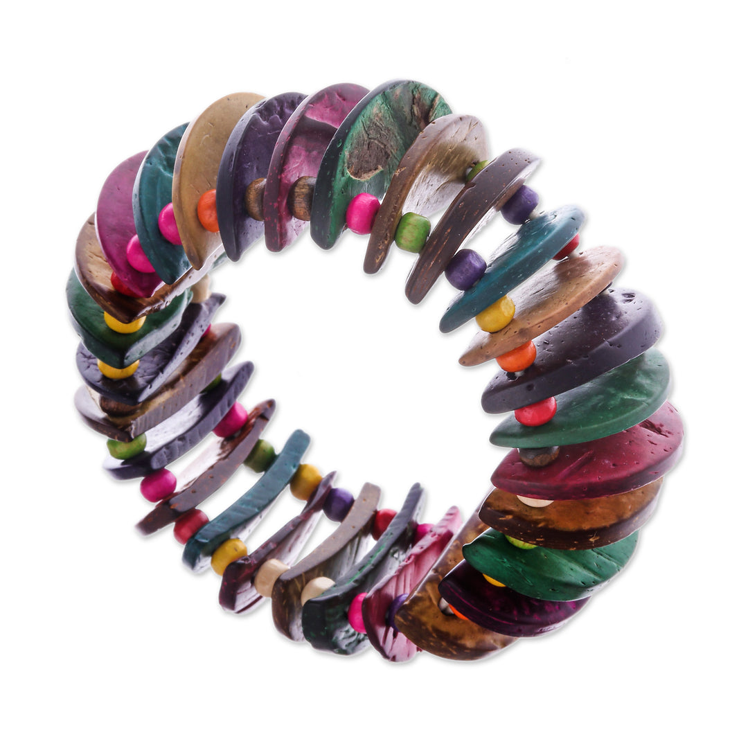 Colorful Coconut Shell Stretch Bracelet with Wooden Beads - Joy of Nature