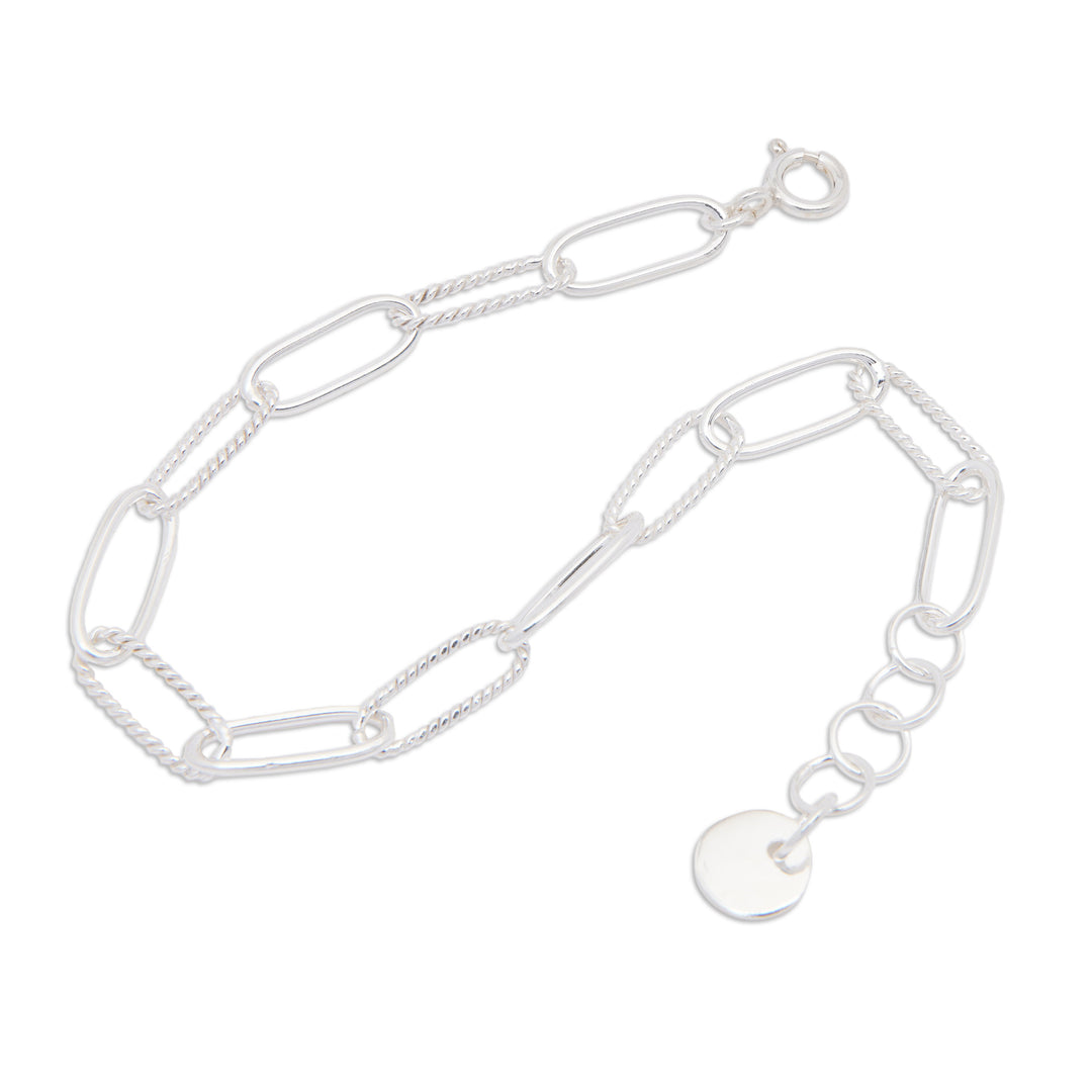 Modern Minimalist Sterling Silver Link Bracelet from Bali - Radiant Interconnection