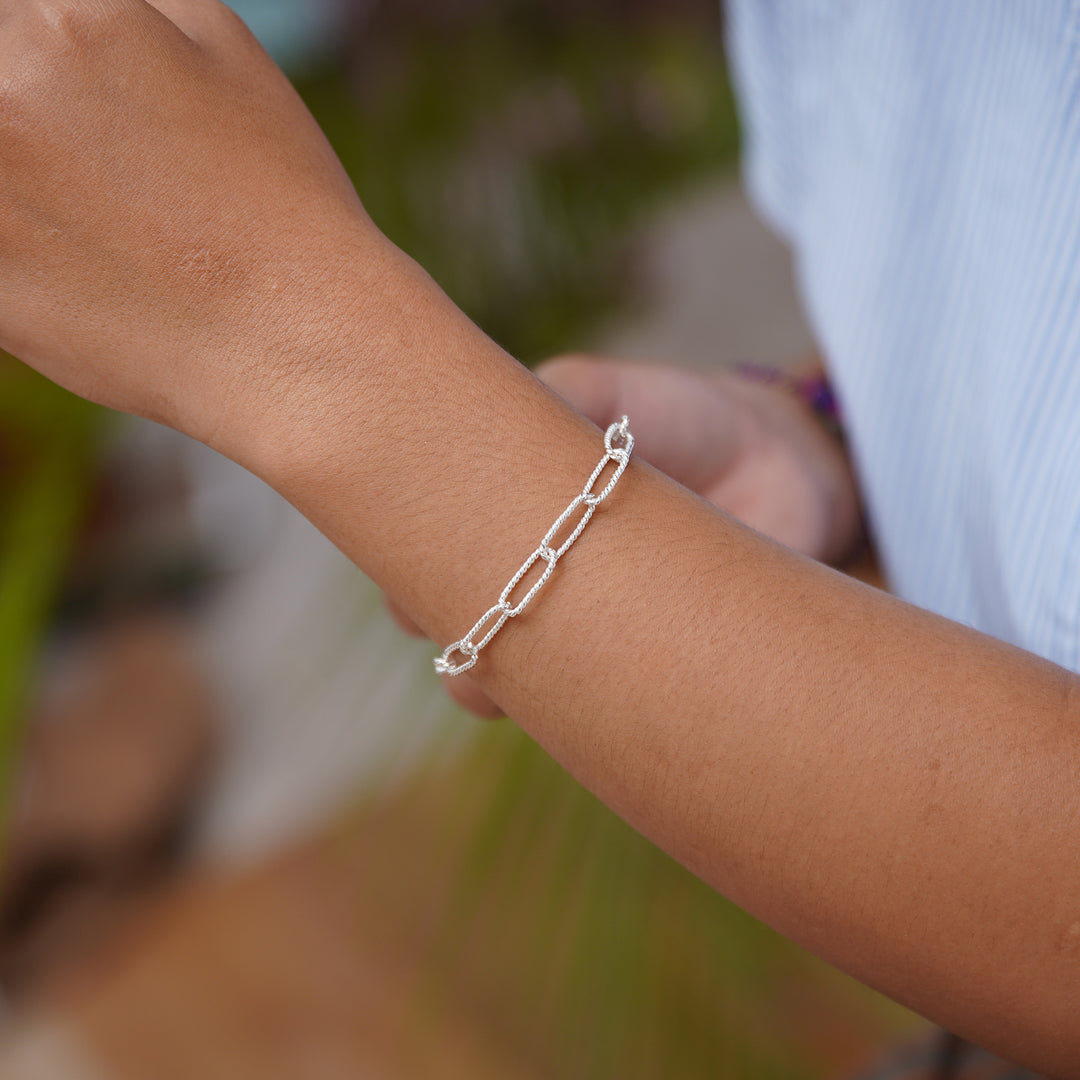 Modern Minimalist Sterling Silver Link Bracelet from Bali - Radiant Interconnection