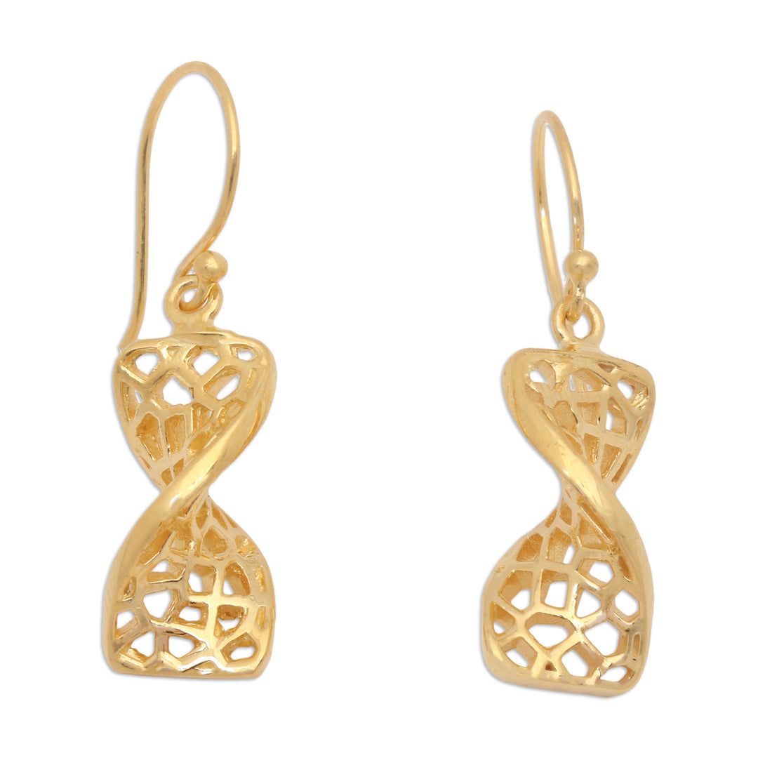 Polished Modern 18k Gold-Plated Dangle Earrings from Bali - Dancing Net