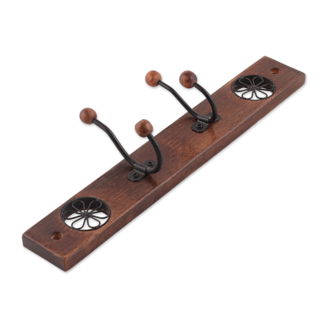 Wood Iron Coat Rack with Floral Jali-Style Openwork Motifs - Floral Dreams