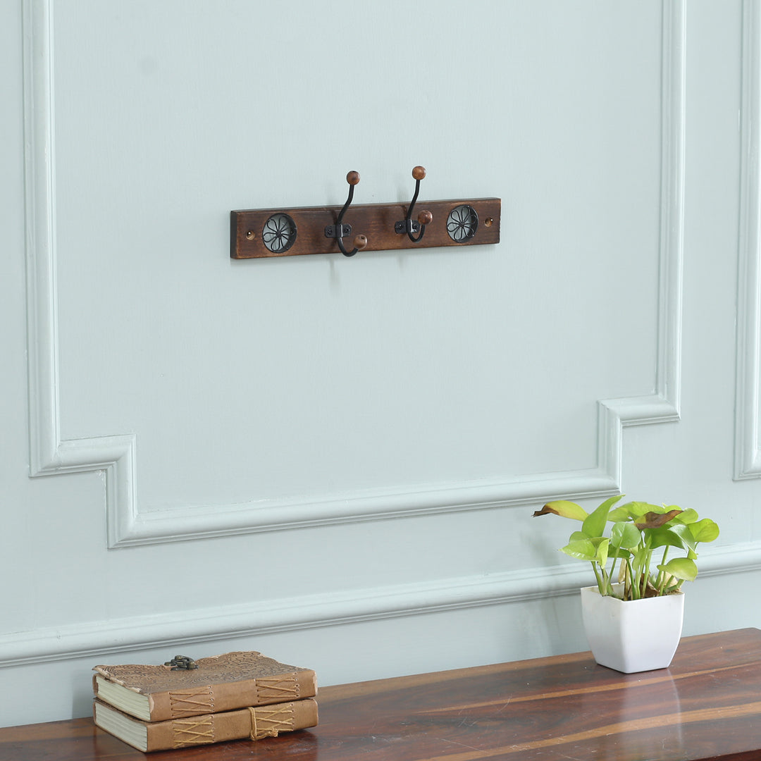 Wood Iron Coat Rack with Floral Jali-Style Openwork Motifs - Floral Dreams