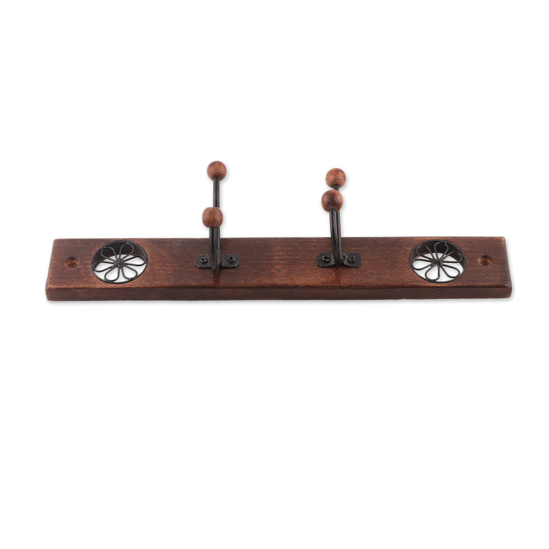 Wood Iron Coat Rack with Floral Jali-Style Openwork Motifs - Floral Dreams
