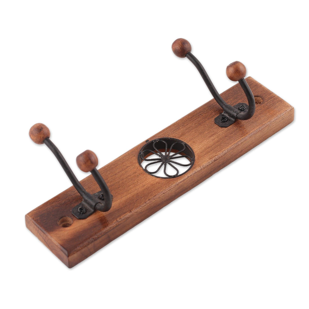 Floral Jali-Style Openwork Beech Wood and Iron Coat Rack - Floral Majesty