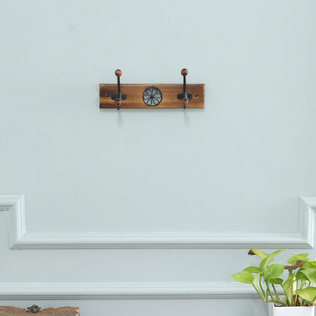 Floral Jali-Style Openwork Beech Wood and Iron Coat Rack - Floral Majesty