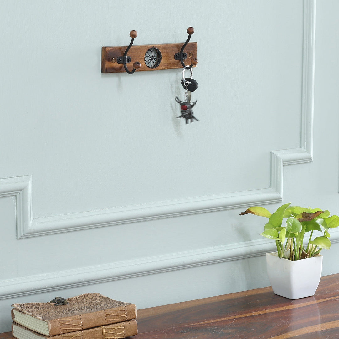 Floral Jali-Style Openwork Beech Wood and Iron Coat Rack - Floral Majesty