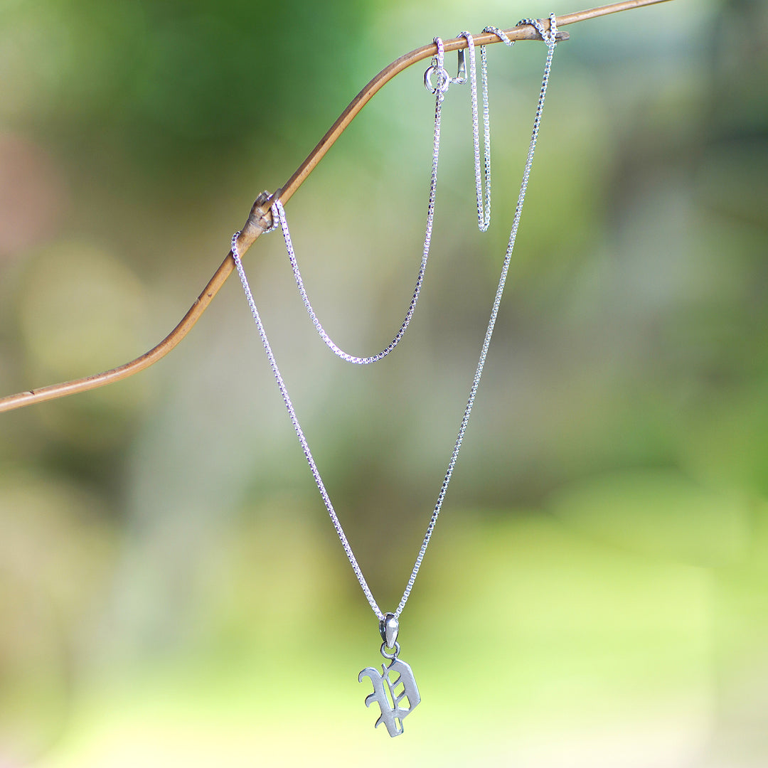 Polished Sterling Silver Letter P Pendant Necklace from Bali - Letter P