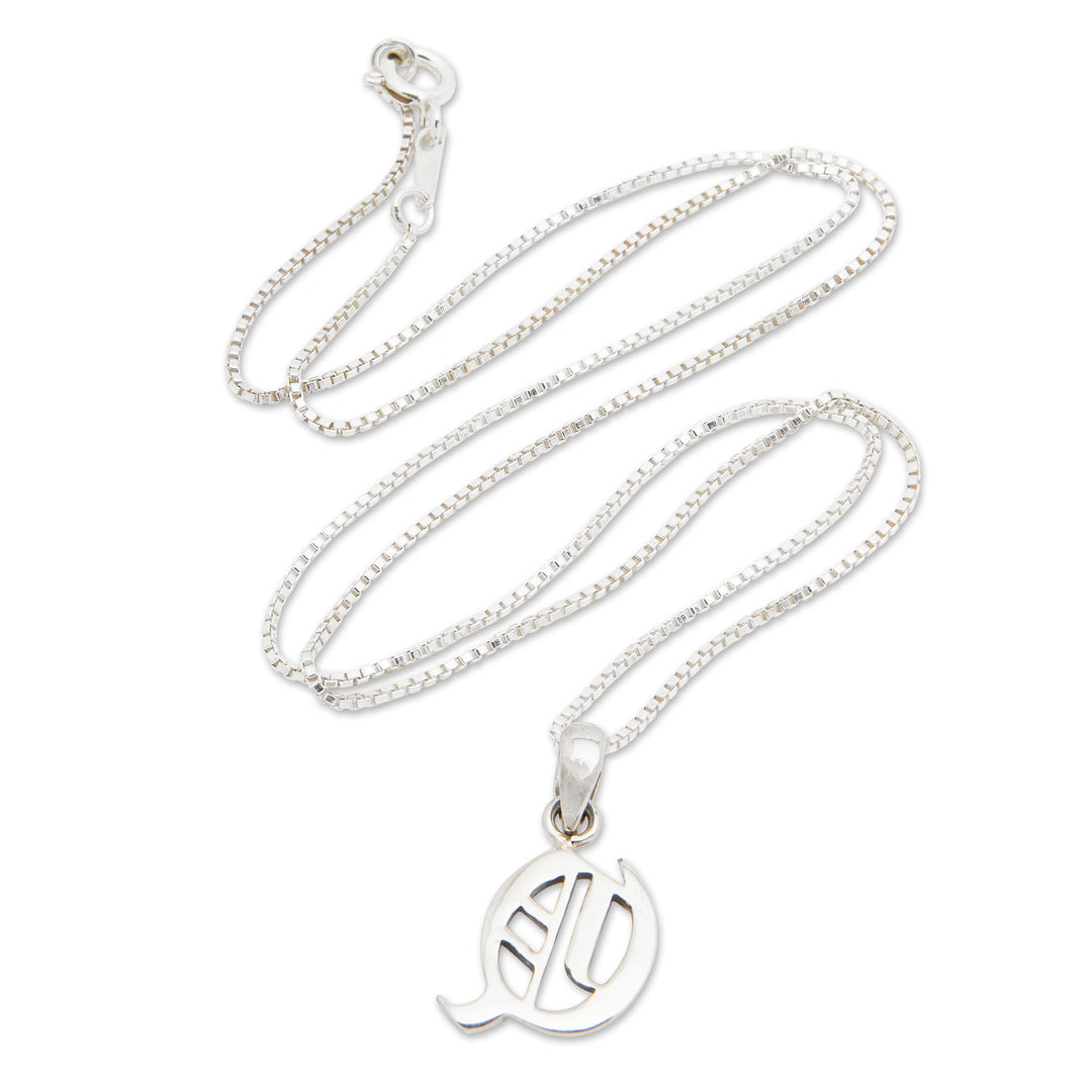 Polished Sterling Silver Letter Q Pendant Necklace from Bali - Letter Q