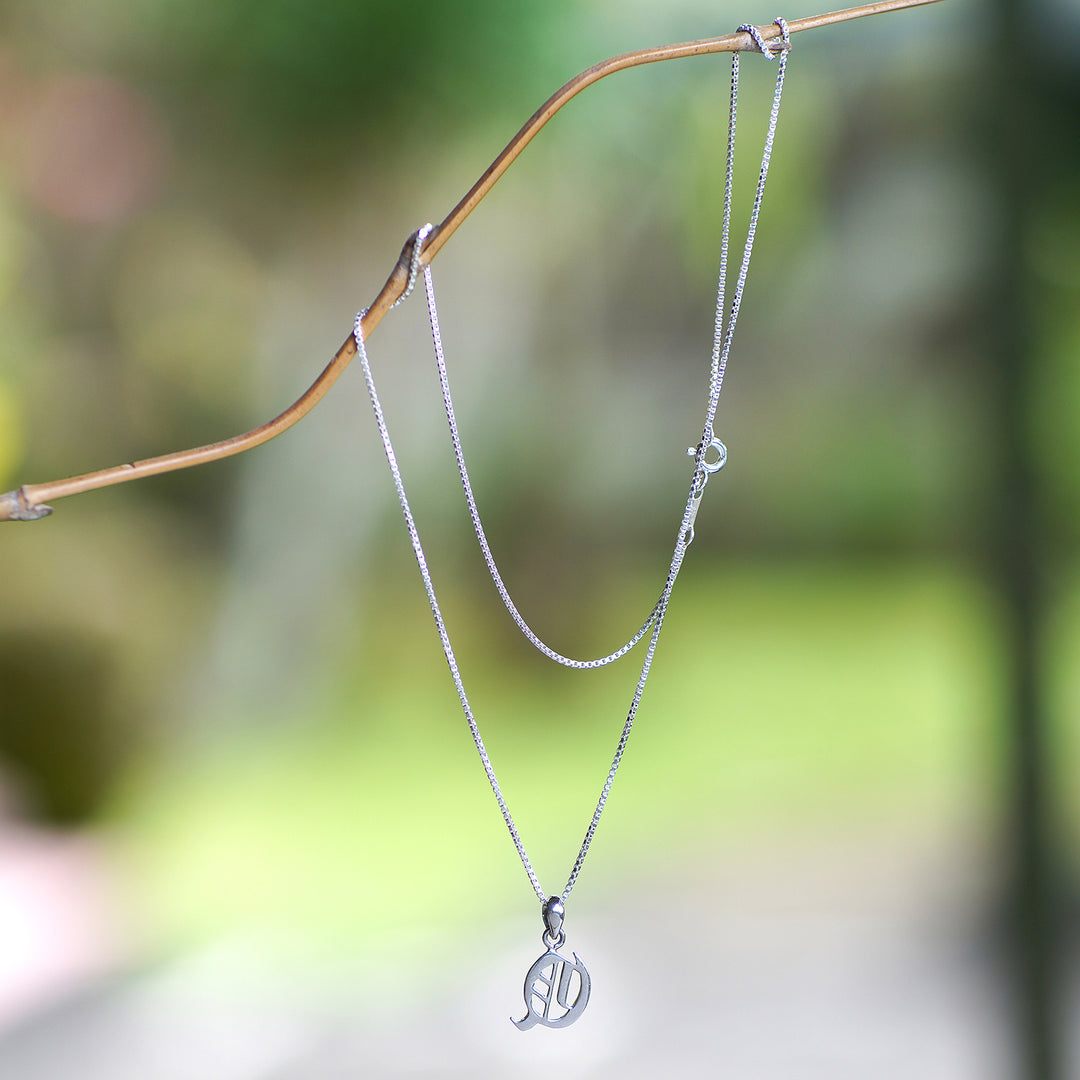 Polished Sterling Silver Letter Q Pendant Necklace from Bali - Letter Q