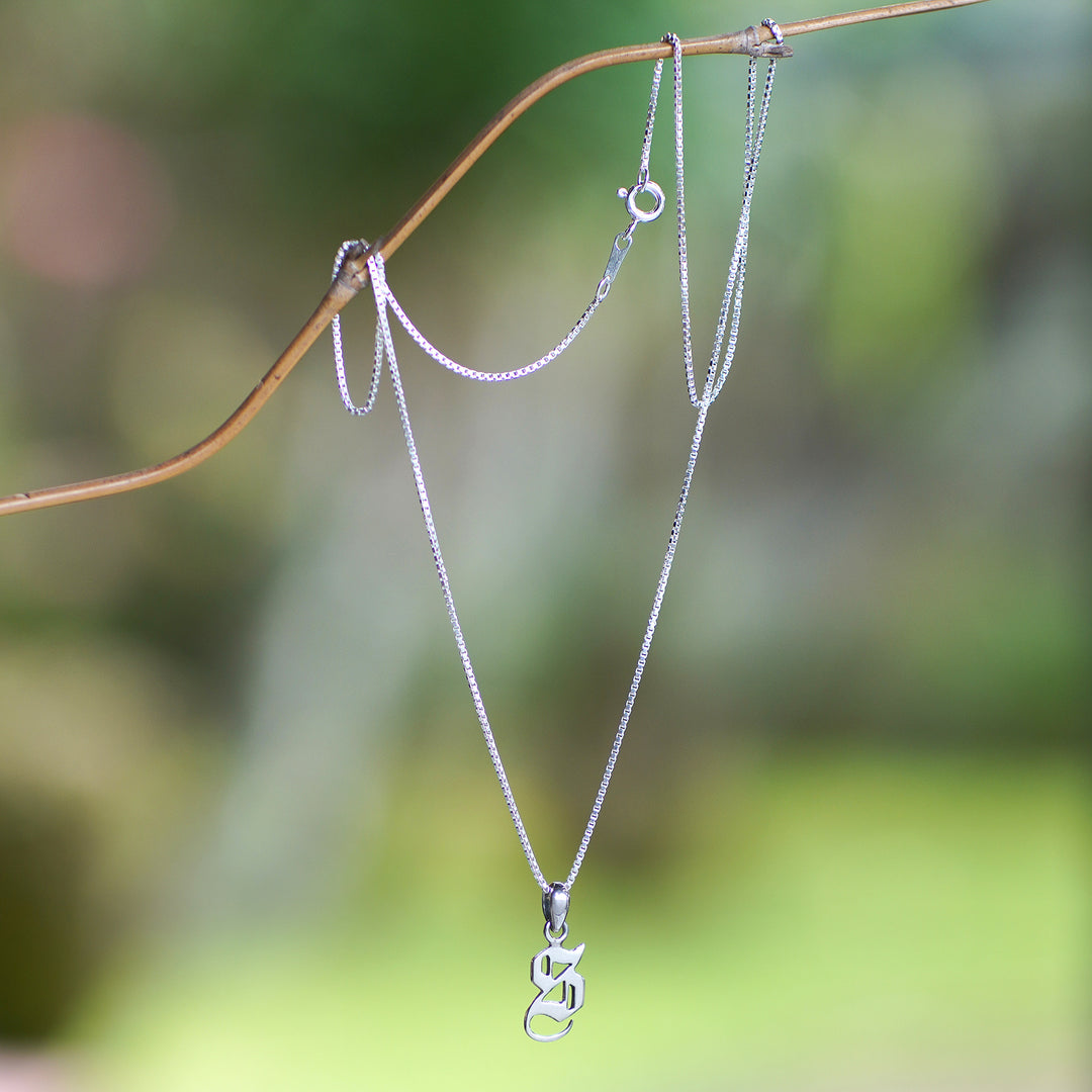 Polished Sterling Silver Letter S Pendant Necklace from Bali - Letter S