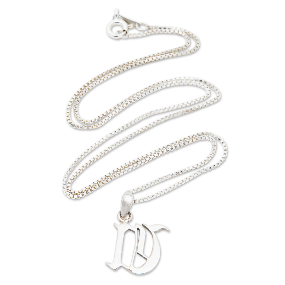 Polished Sterling Silver Letter U Pendant Necklace from Bali - Letter U