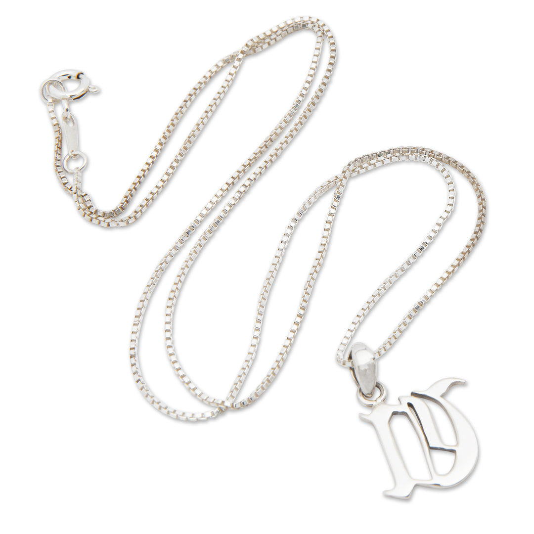 Polished Sterling Silver Letter U Pendant Necklace from Bali - Letter U