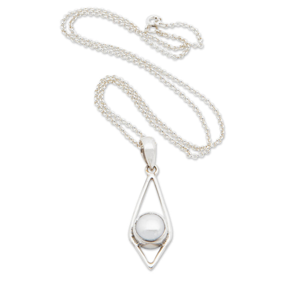 White Cultured Pearl Rose Overtone Silver Pendant Necklace - Luminous Appeal