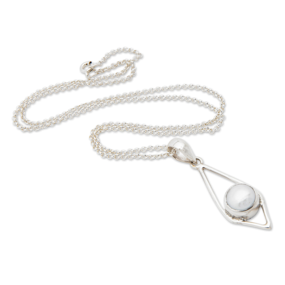 White Cultured Pearl Rose Overtone Silver Pendant Necklace - Luminous Appeal