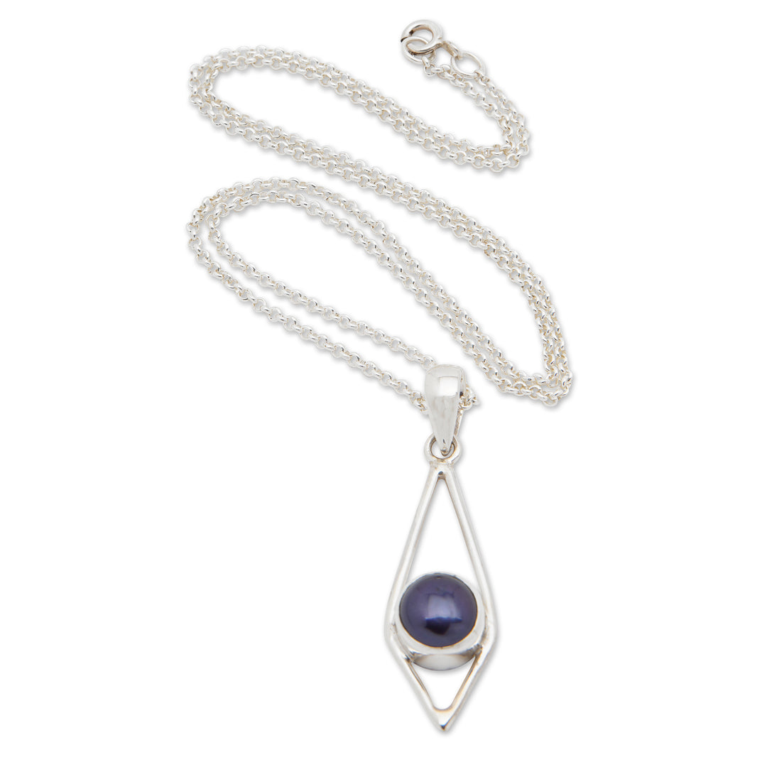 White Cultured Pearl Blue Overtone Silver Pendant Necklace - Luminous Luxury