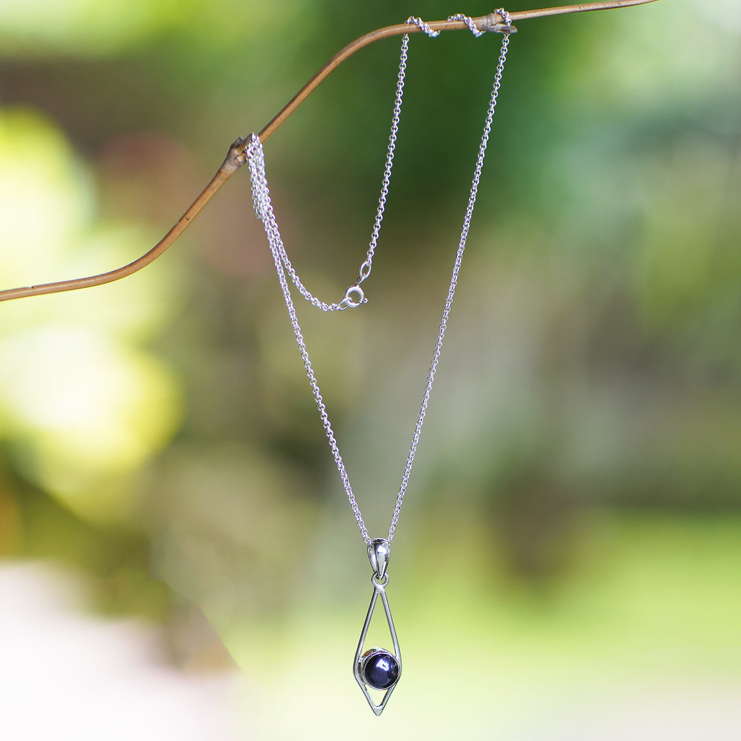 White Cultured Pearl Blue Overtone Silver Pendant Necklace - Luminous Luxury