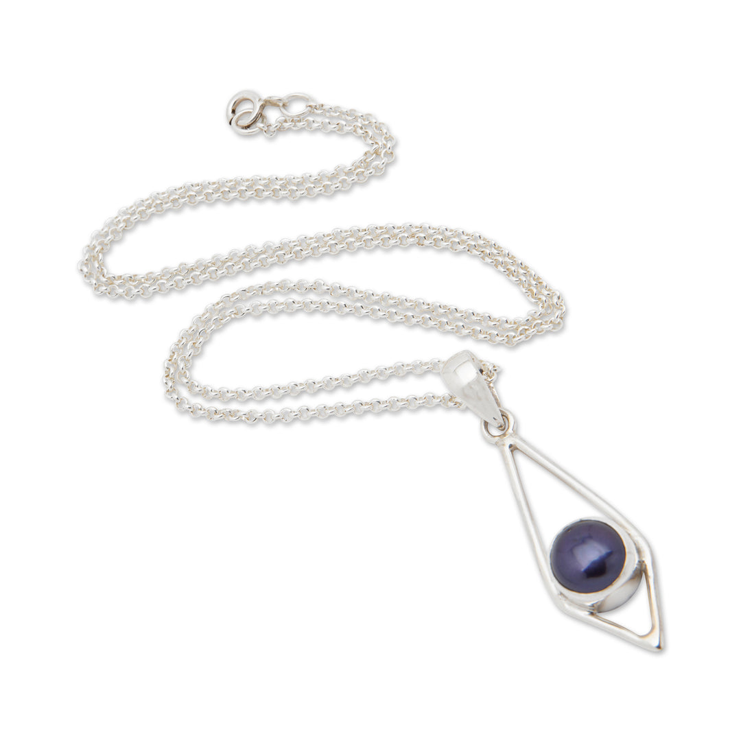 White Cultured Pearl Blue Overtone Silver Pendant Necklace - Luminous Luxury