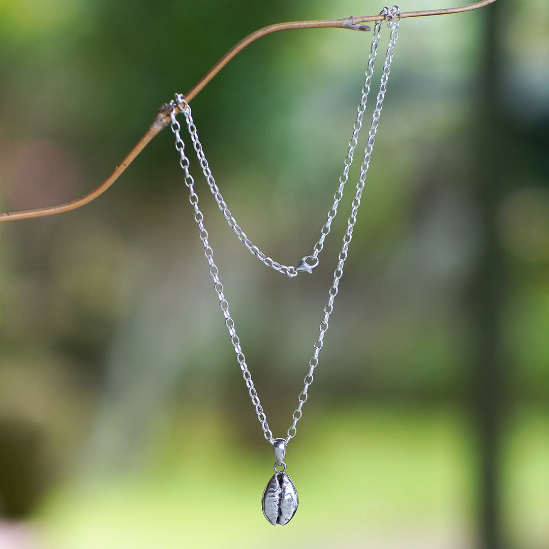 Coffee Bean-Themed Sterling Silver Pendant Necklace - Coffee Bean