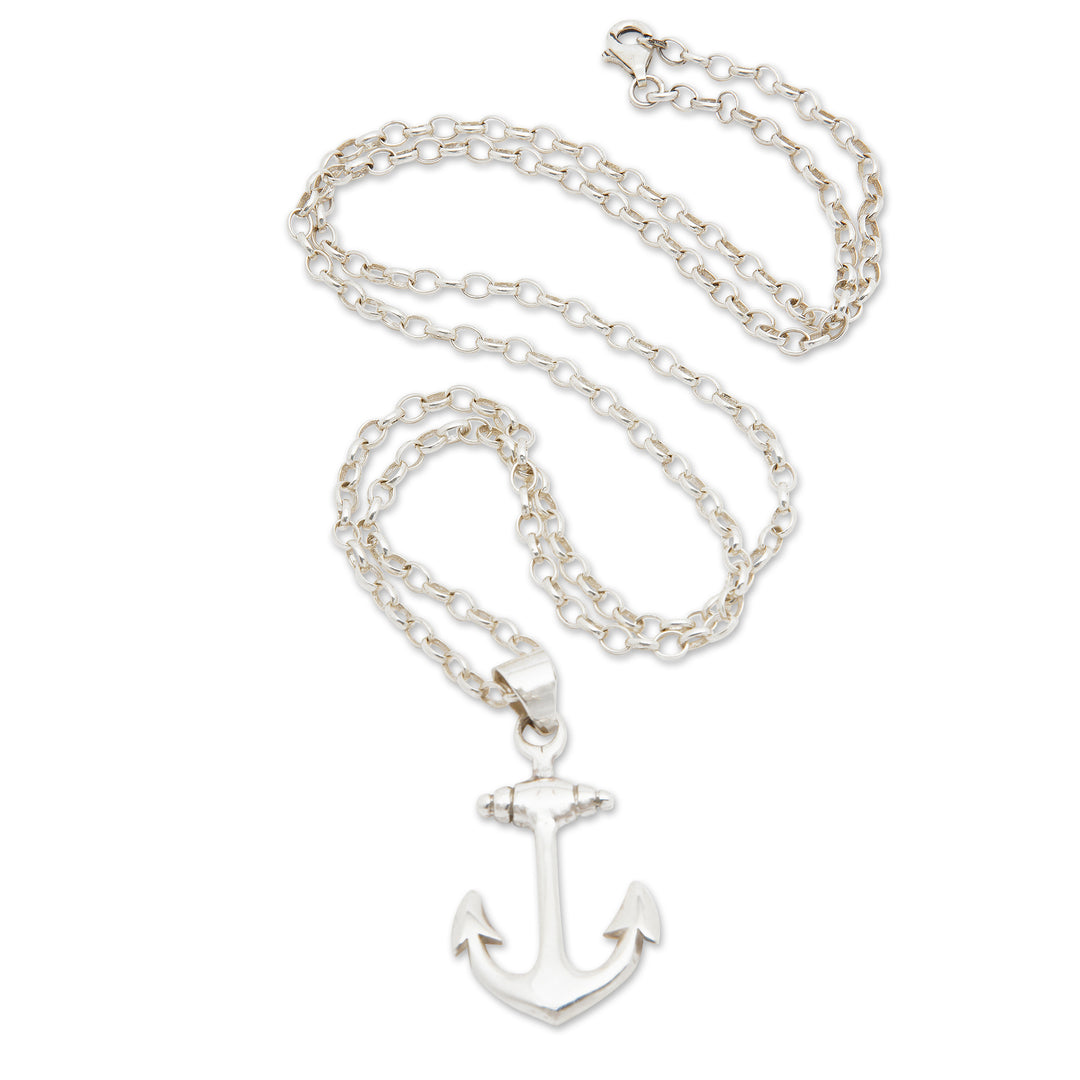 Men's Sterling Silver Pendant Necklace with Anchor Motif - Sailor Anchor