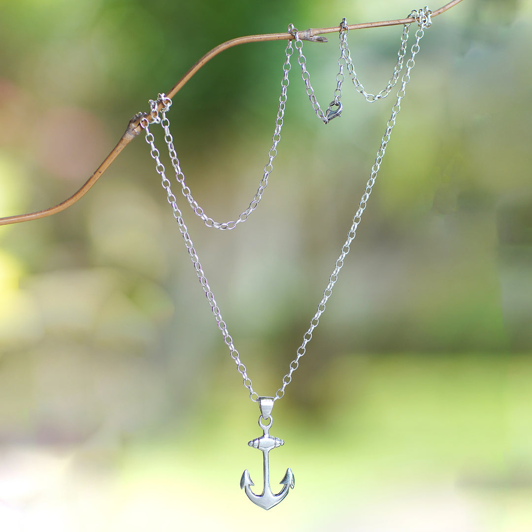 Men's Sterling Silver Pendant Necklace with Anchor Motif - Sailor Anchor