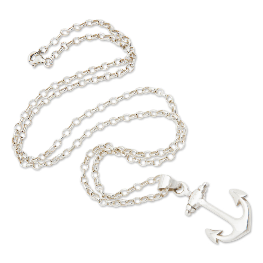Men's Sterling Silver Pendant Necklace with Anchor Motif - Sailor Anchor