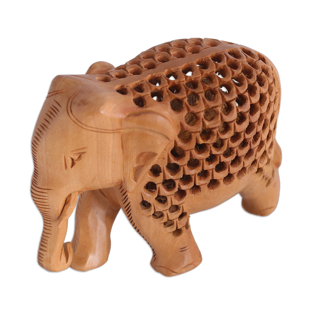 Hand-Carved Jali-Inspired Kadam Wood Elephant Sculpture - Regal Giant