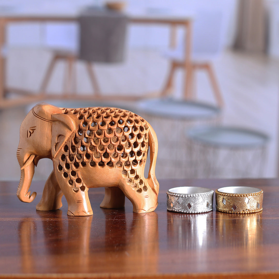 Hand-Carved Jali-Inspired Kadam Wood Elephant Sculpture - Regal Giant