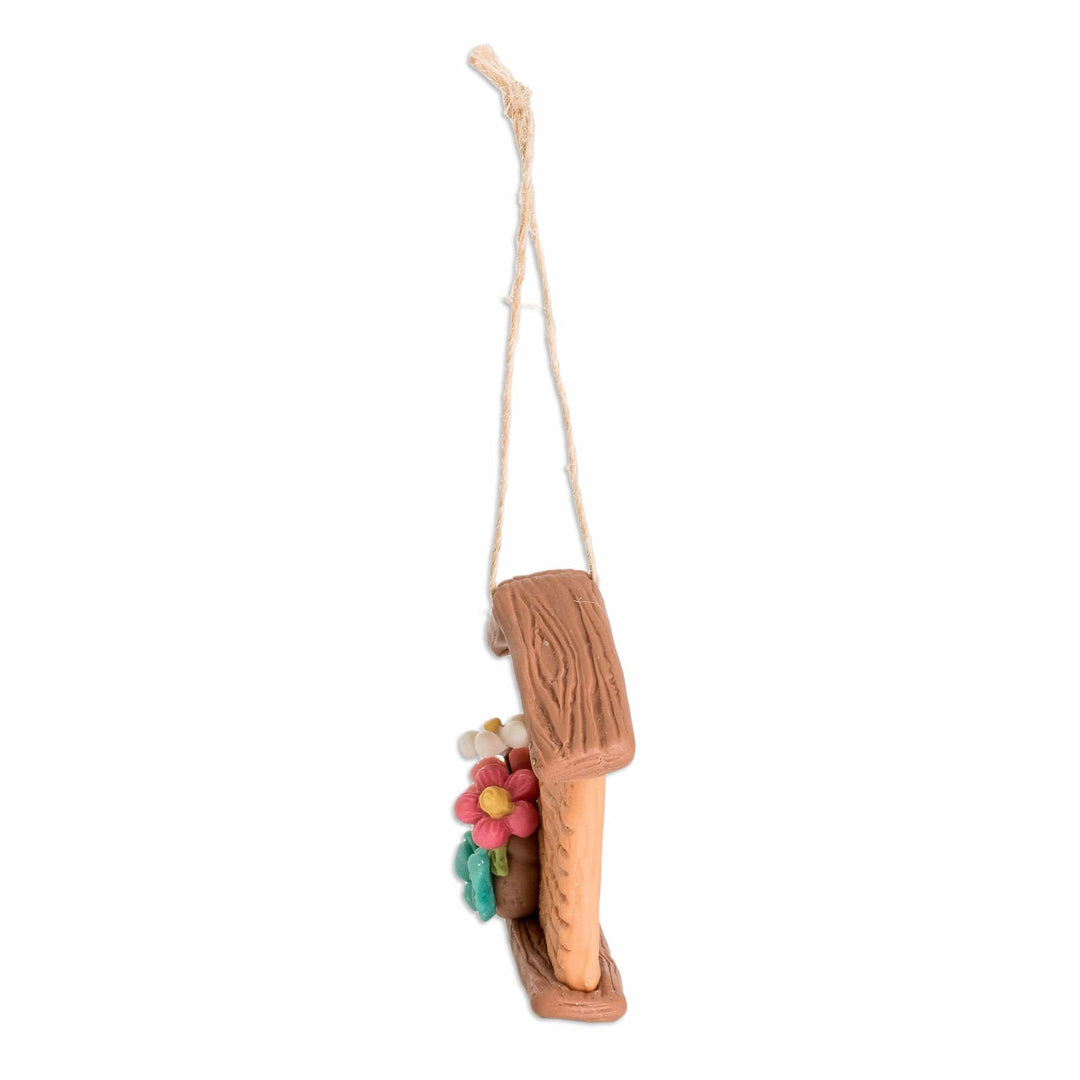 Hand-Painted House-Themed Ceramic and Papier Mache Ornament - Entry of Joy