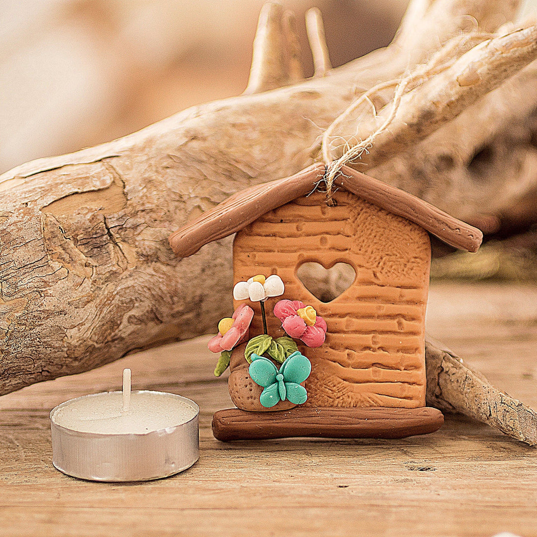 Hand-Painted House-Themed Ceramic and Papier Mache Ornament - Entry of Joy