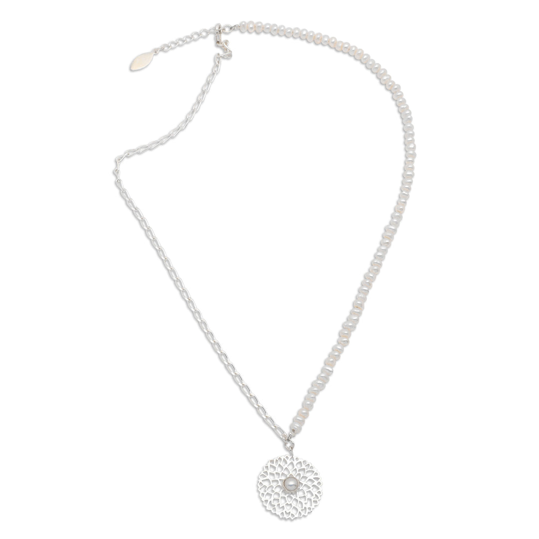High-Polished Floral Cultured Pearl Strand Pendant Necklace - Peaceful Morning