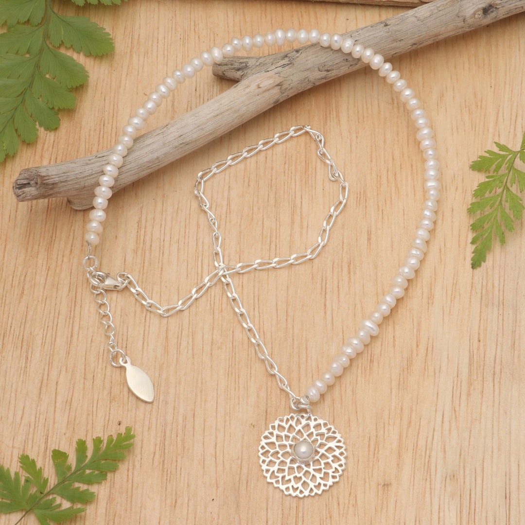 High-Polished Floral Cultured Pearl Strand Pendant Necklace - Peaceful Morning