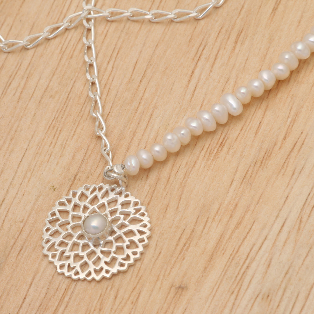 High-Polished Floral Cultured Pearl Strand Pendant Necklace - Peaceful Morning