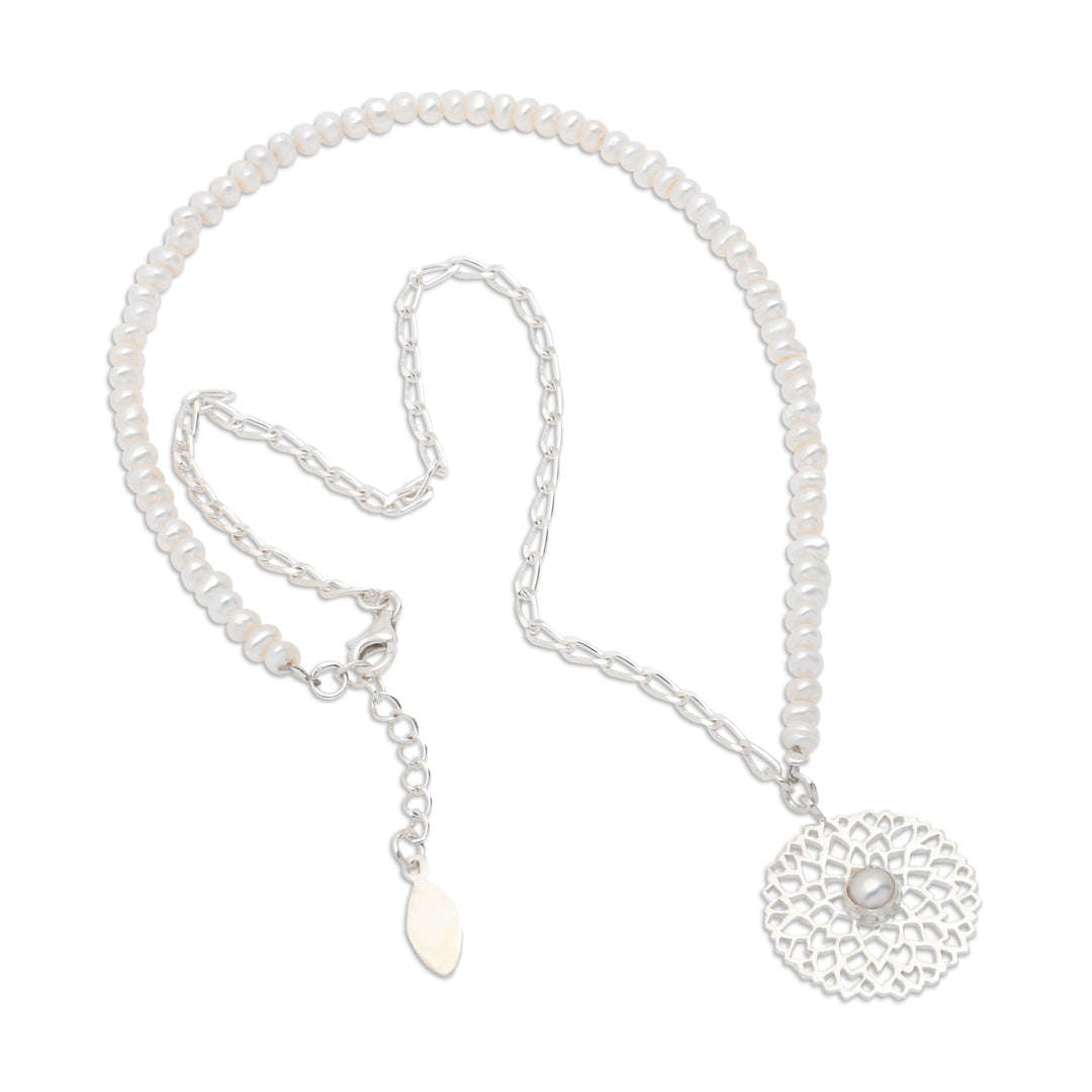 High-Polished Floral Cultured Pearl Strand Pendant Necklace - Peaceful Morning