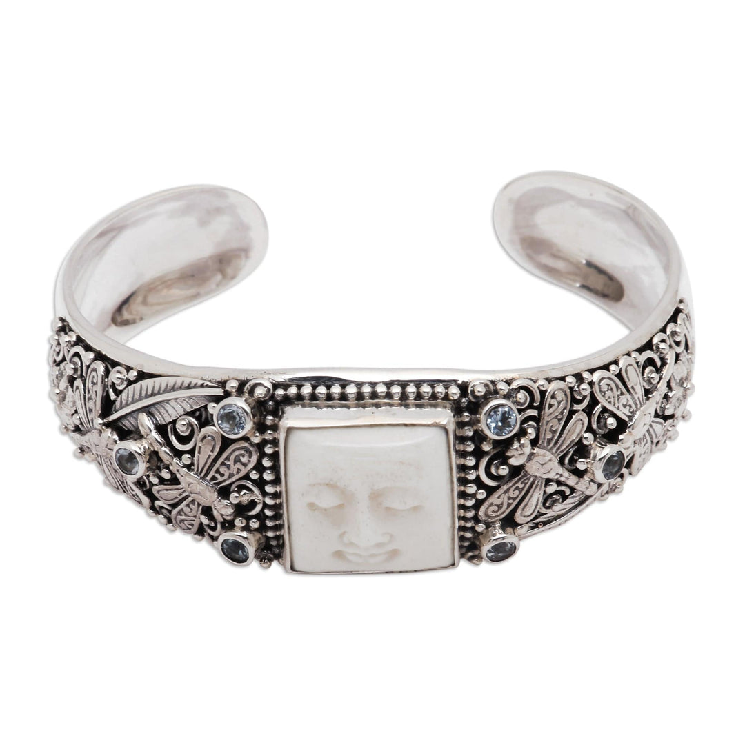 Dragonfly-Themed Faceted Four-Carat Blue Topaz Cuff Bracelet - Dragonfly Heaven