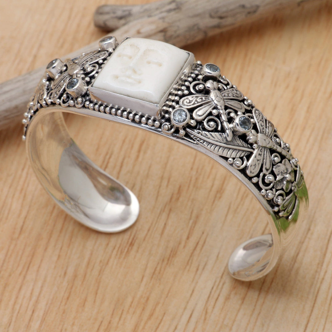 Dragonfly-Themed Faceted Four-Carat Blue Topaz Cuff Bracelet - Dragonfly Heaven